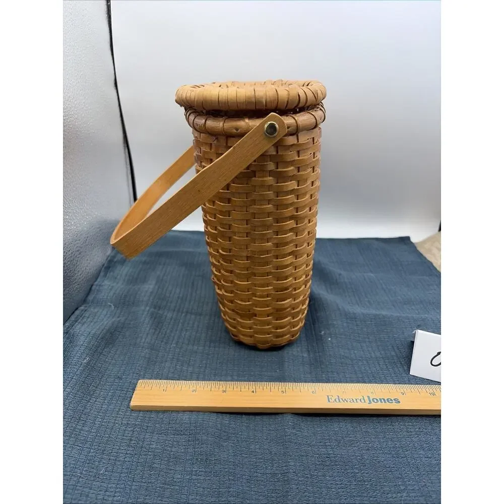 Hand Woven Lidded Basket With Brass Hardware Perfect For Binoculars